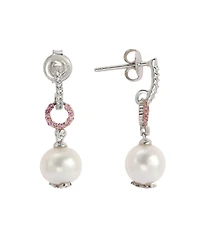 Suzy Levian Sterling Silver Pearl & Sapphire Dangle Earrings