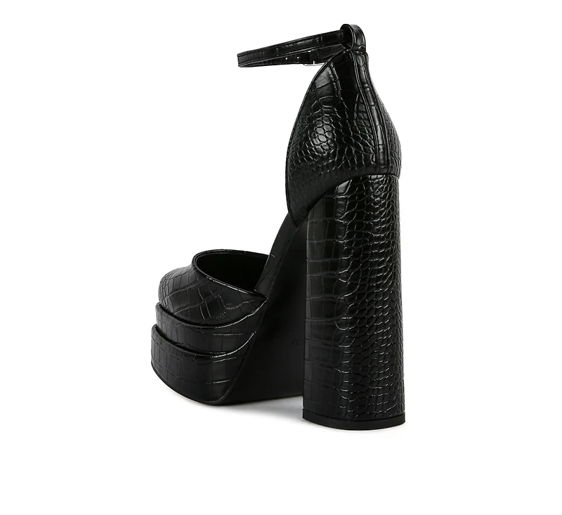 Tempt me croc textured high block heel sandals