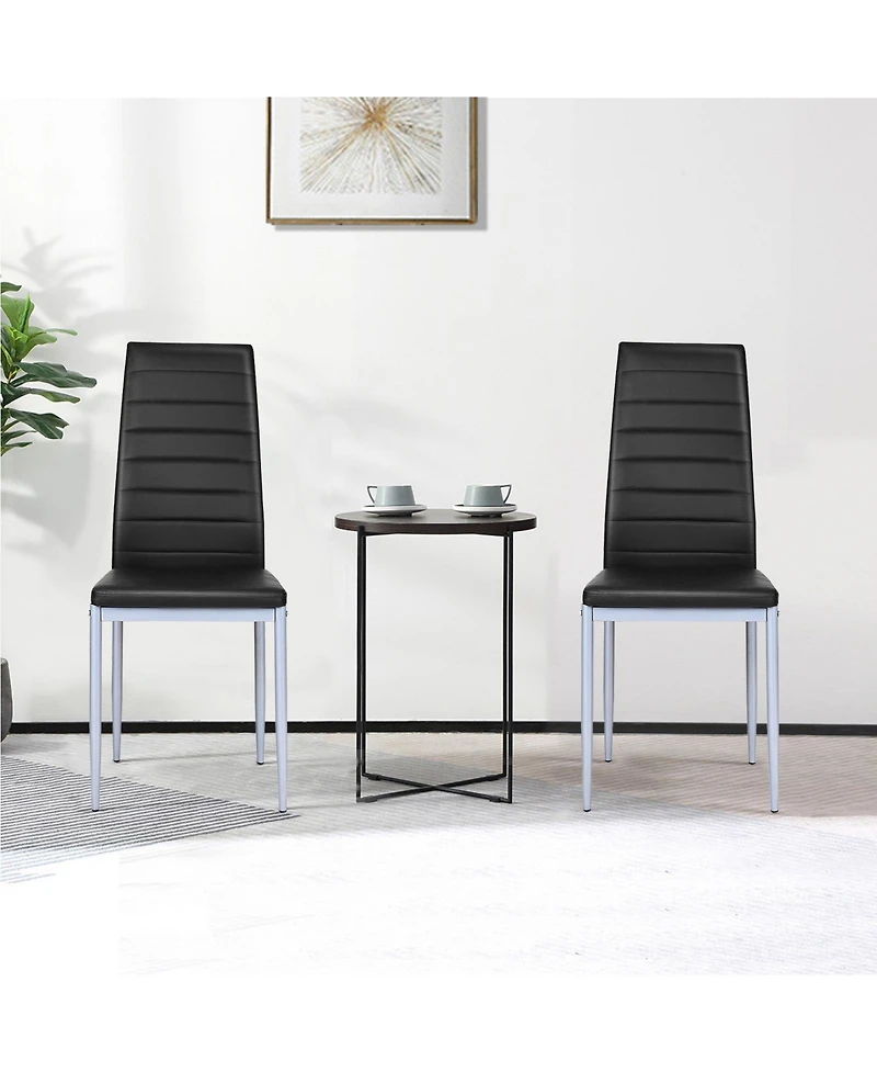 Set of 4 Pvc Leather Dining Chairs with Solid Metal Legs for Kitchen or Room