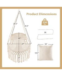 Slickblue Hanging Hammock Chair with Soft Seat Cushions and Sturdy Rope Chain-Beige