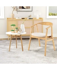 Slickblue Wicker Accent Chair with Armrest and Curved Backrest-Natural