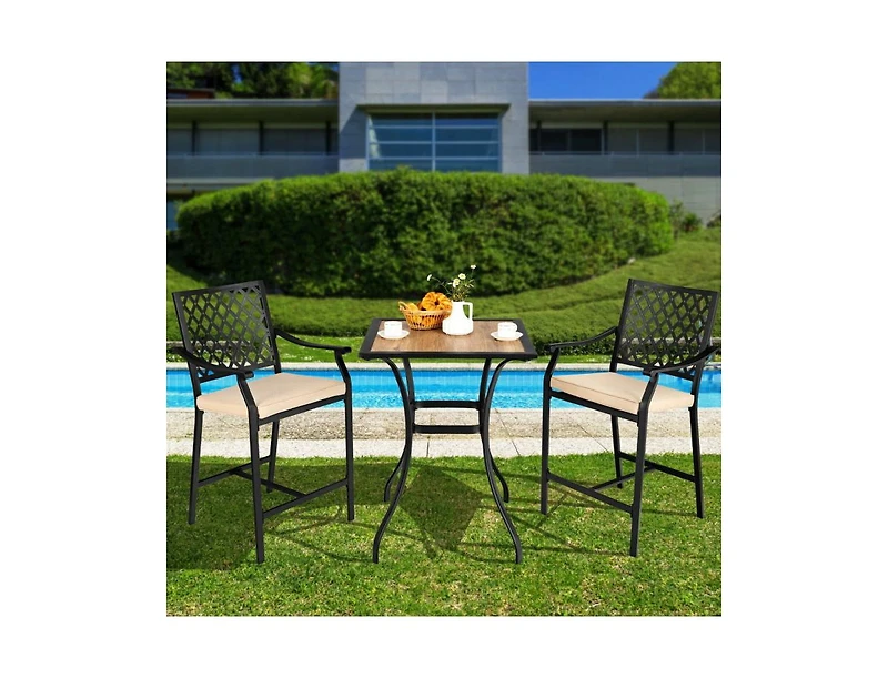 Slickblue 2 Pieces Patiojoy Patio Bar Stool with Height Cushion and Armrest