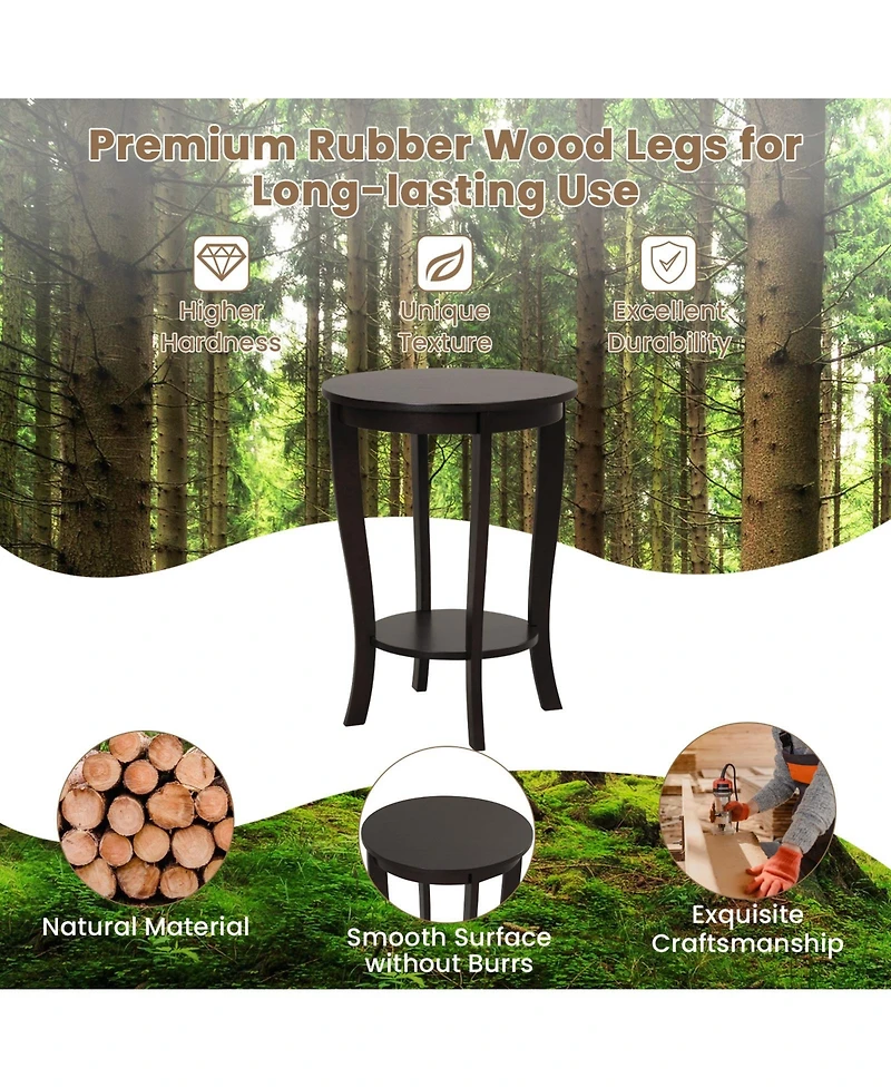 Slickblue 2-tier Round End Table with Solid Wood Legs