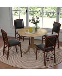 Round Wooden Dining Table with Curved Trestle Legs for Kitchen or Room