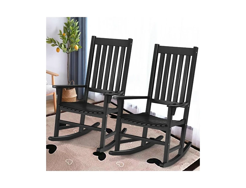 Slickblue Indoor Outdoor Wooden High Back Rocking Chair