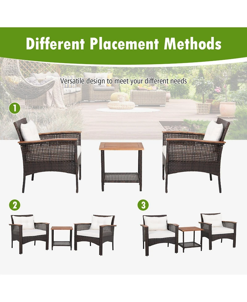 Slickblue 3 Pieces Patio Rattan Furniture Set with Acacia Wood Tabletop