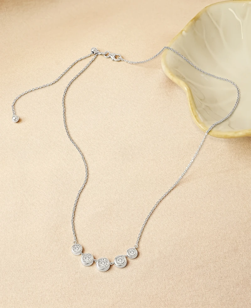 Diamond Bezel Five Stone Adjustable 18" Collar Necklace (1/2 ct. t.w.) Sterling Silver or 14k Gold-Plated