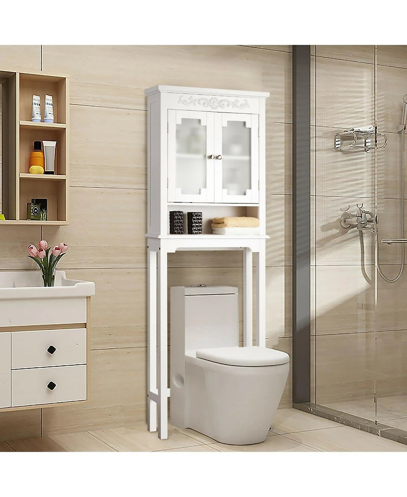 Bathroom Space Saver Carved Top Toilet Rack with Adjustable Shelf