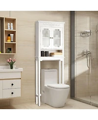 Bathroom Space Saver Carved Top Toilet Rack with Adjustable Shelf