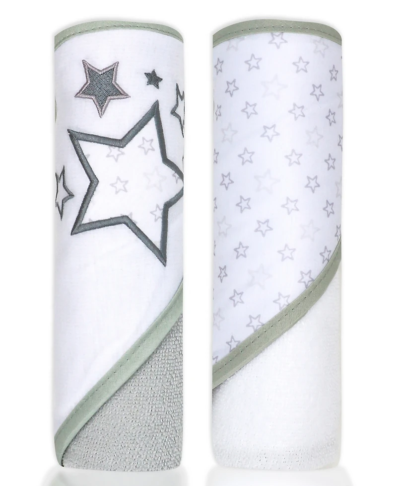 Tendertyme Baby Boys and Girls Stars 2 Pack Hooded Bath Towel Wash Cloth Set