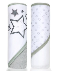 Tendertyme Baby Boys and Girls Stars 2 Pack Hooded Bath Towel Wash Cloth Set