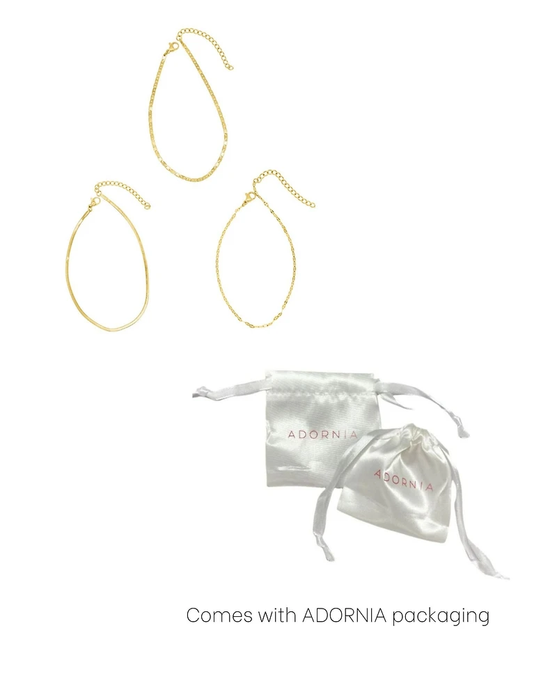 Adornia Gold Tarnish Resistant Adjustable 9-11" Herringbone, Valentina and Mariner Chain Anklet Set
