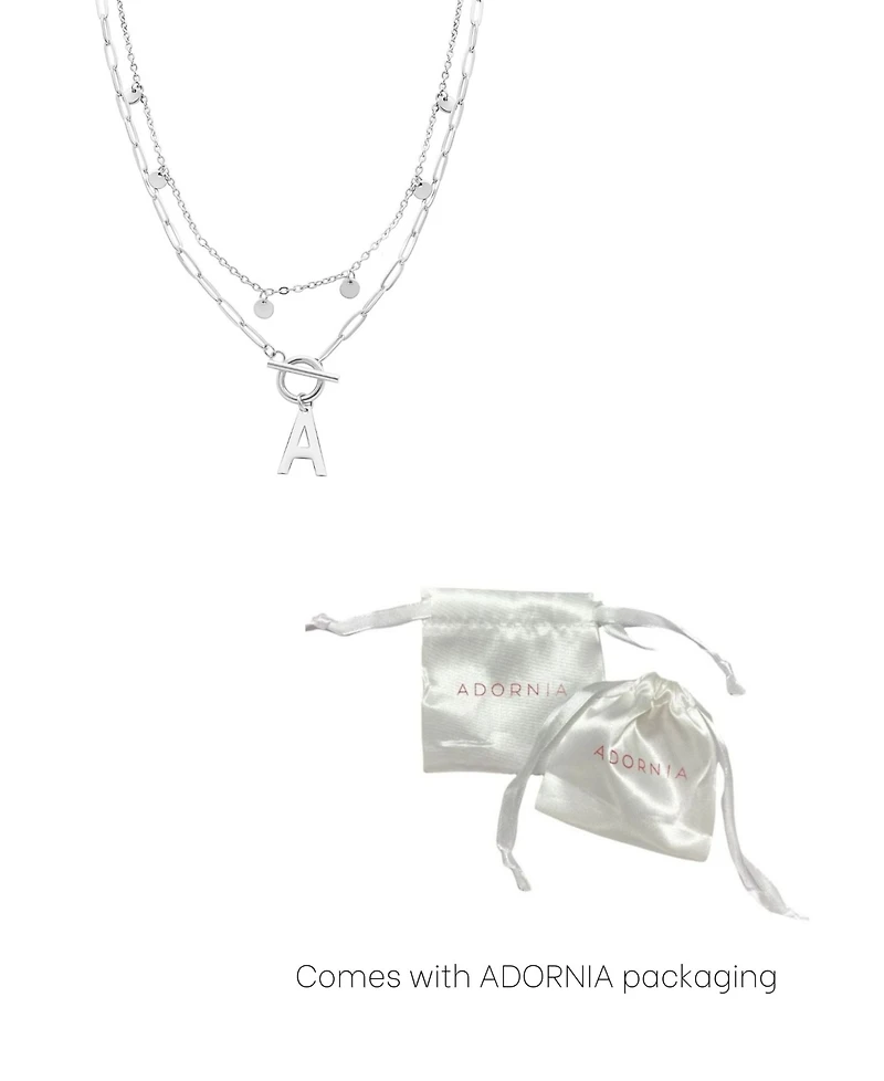 Adornia Silver Tarnish Resistant Confetti and Paperclip Layered Initial Toggle Necklace