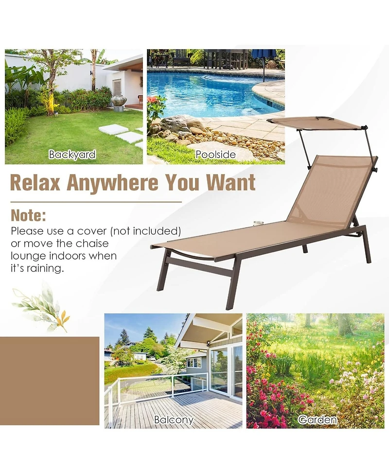 Inolait Outdoor Chaise Lounge Chair with Sunshade and 6 Adjustable Position