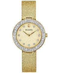 Bulova Women's Crystal Gold-Tone Stainless Steel Mesh Bracelet Watch 32mm