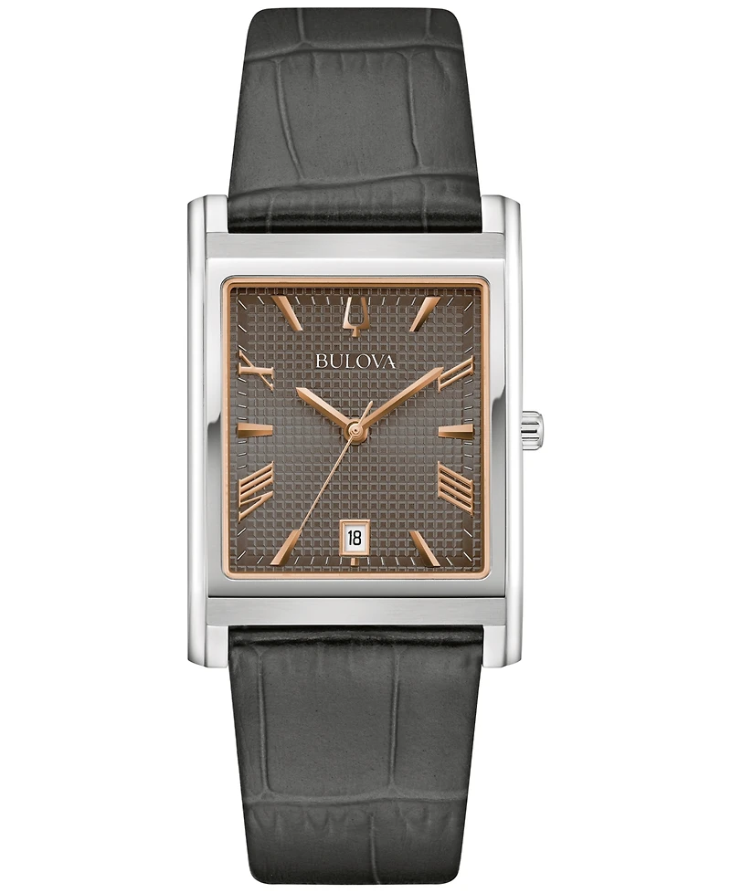 Bulova Men's Sutton Gray Leather Strap Watch 29mm