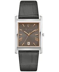 Bulova Men's Sutton Gray Leather Strap Watch 29mm