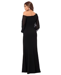 Betsy & Adam Women's One-Shoulder Sheer-Sleeve Dress