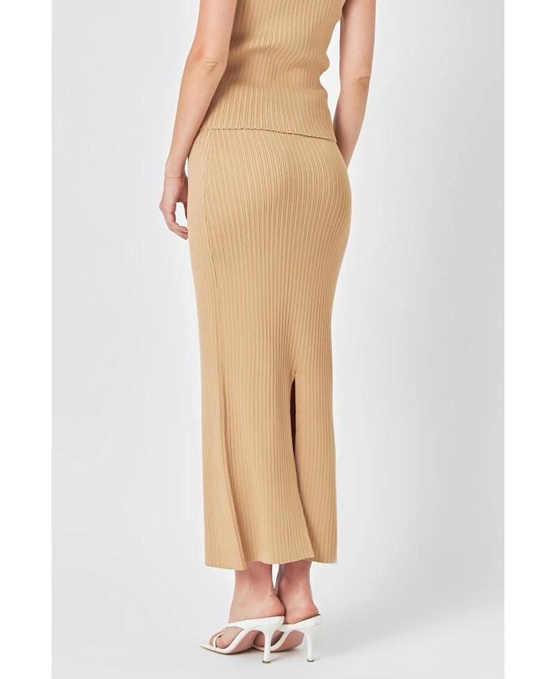 endless rose Women's Ribbed Slit Maxi Skirt