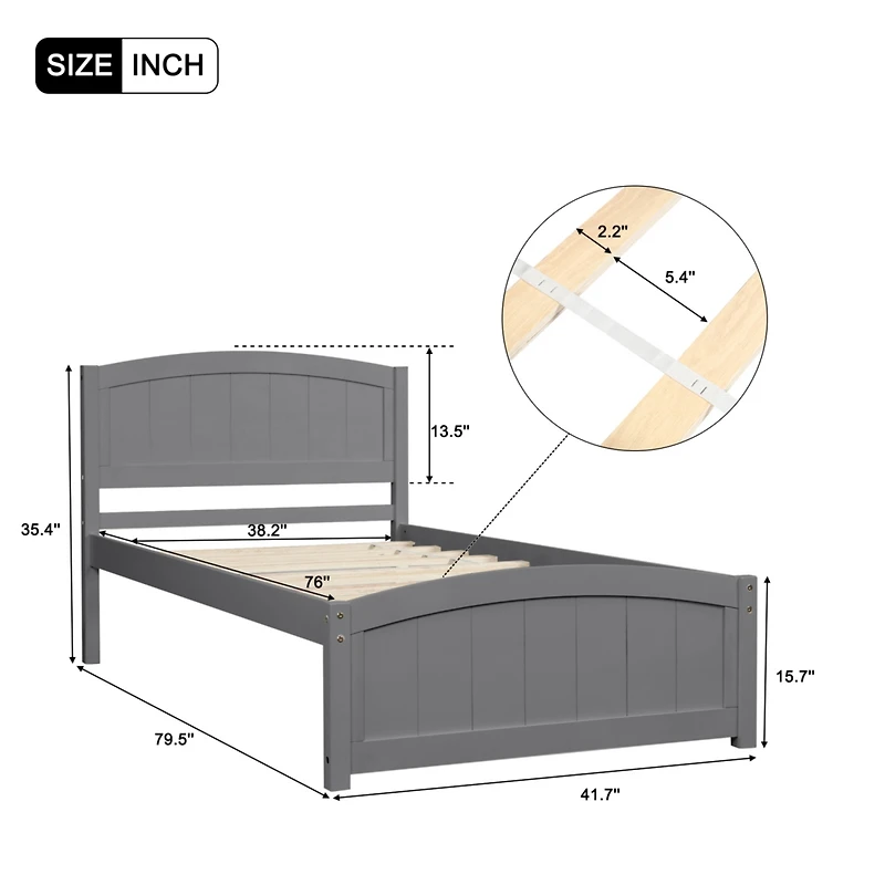 Wood Platform Bed With Headboard, Footboard And Wood Slat Support Twin