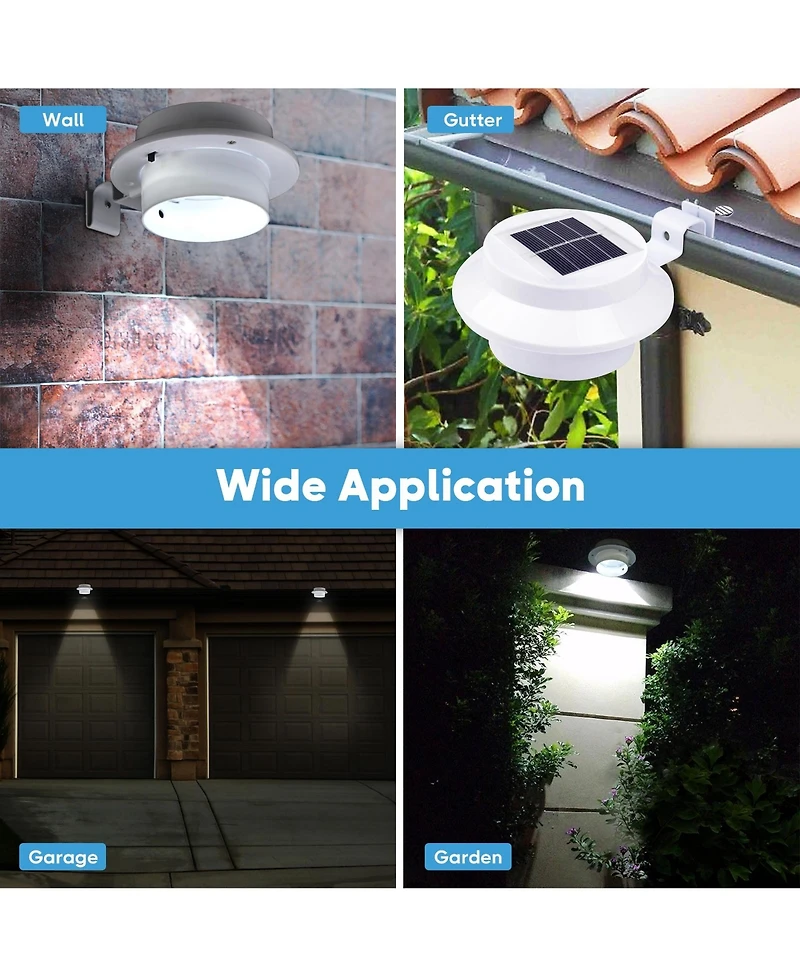 Outdoor 3 Led Solar Power Garden Gutter Light IP44 Cool White Yard Doorway Fence Lamp with Bracket