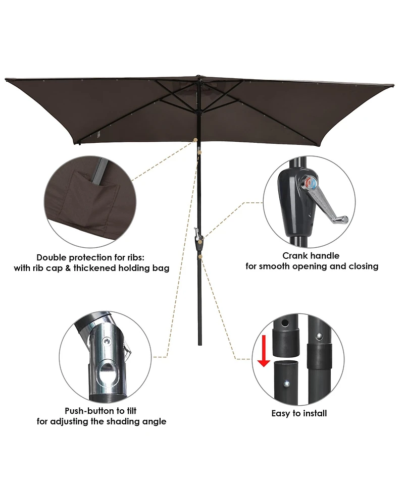 4Pack 10x6 Ft Solar Powered Patio Umbrella with Tilt Crank Aluminum Outdoor Pool