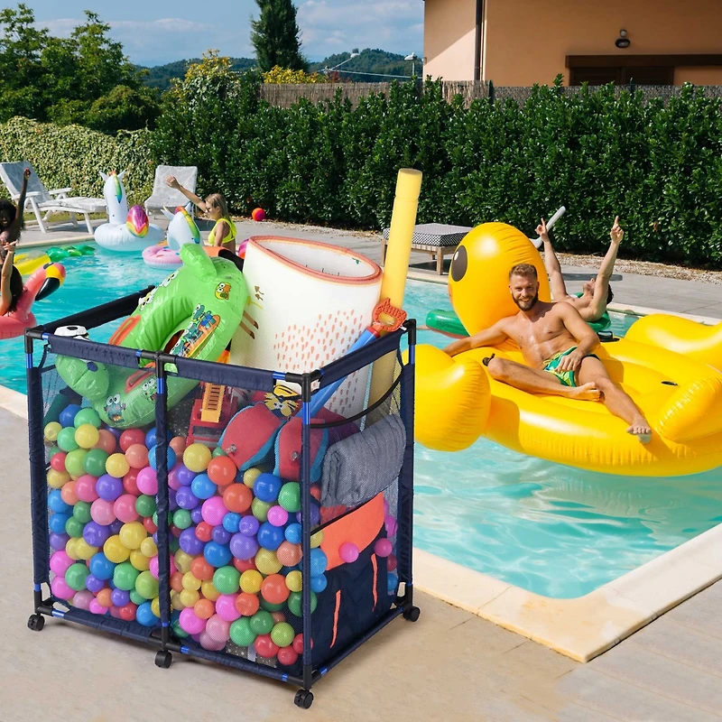 Yescom 37"x24"x35" Mesh Pool Storage Bin Rolling Cart Organizer Metal Frame Color Opt