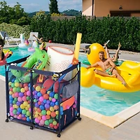 Yescom 37"x24"x35" Mesh Pool Storage Bin Rolling Cart Organizer Metal Frame Color Opt
