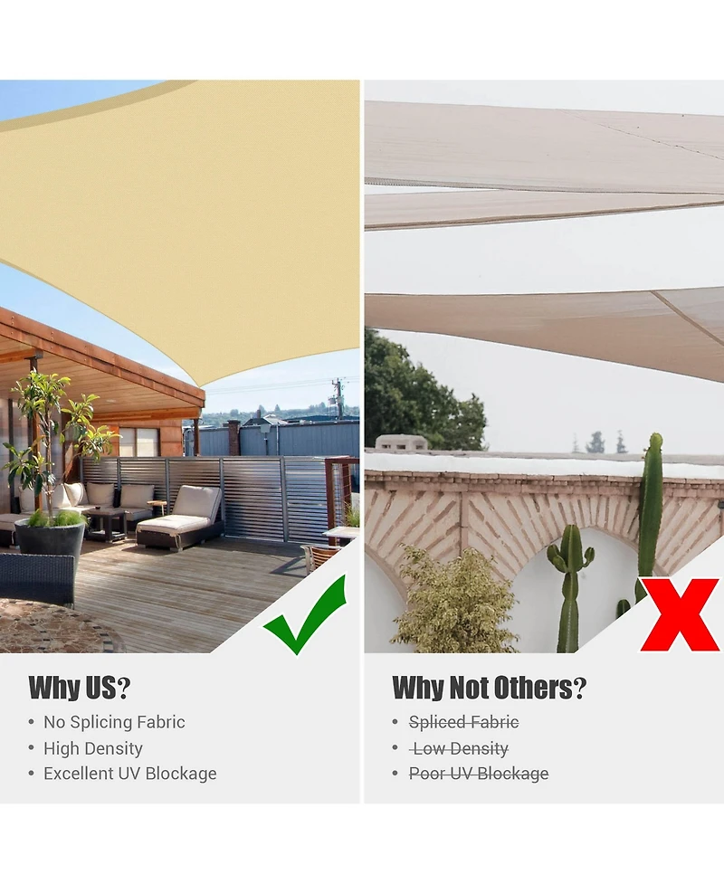 16x16 Ft Square Sun Shade Sail with Hardware Kit 97% Uv Block Top Canopy Patio