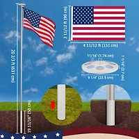 Yescom Bravery 20 Ft Sectional Aluminum Flag Pole Kit with 136 Led Solar Light Us Flag Garden