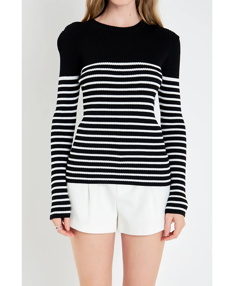 English Factory Women's Stripe Long Sleeve Knit Top