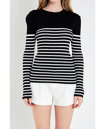 English Factory Women's Stripe Long Sleeve Knit Top