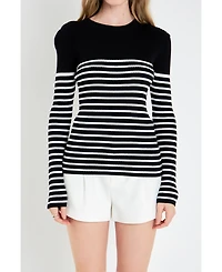 English Factory Women's Stripe Long Sleeve Knit Top