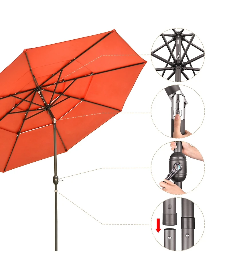 11 Ft 3 Tier Patio Umbrella with Protective Cover Crank Push to Tilt Hotel