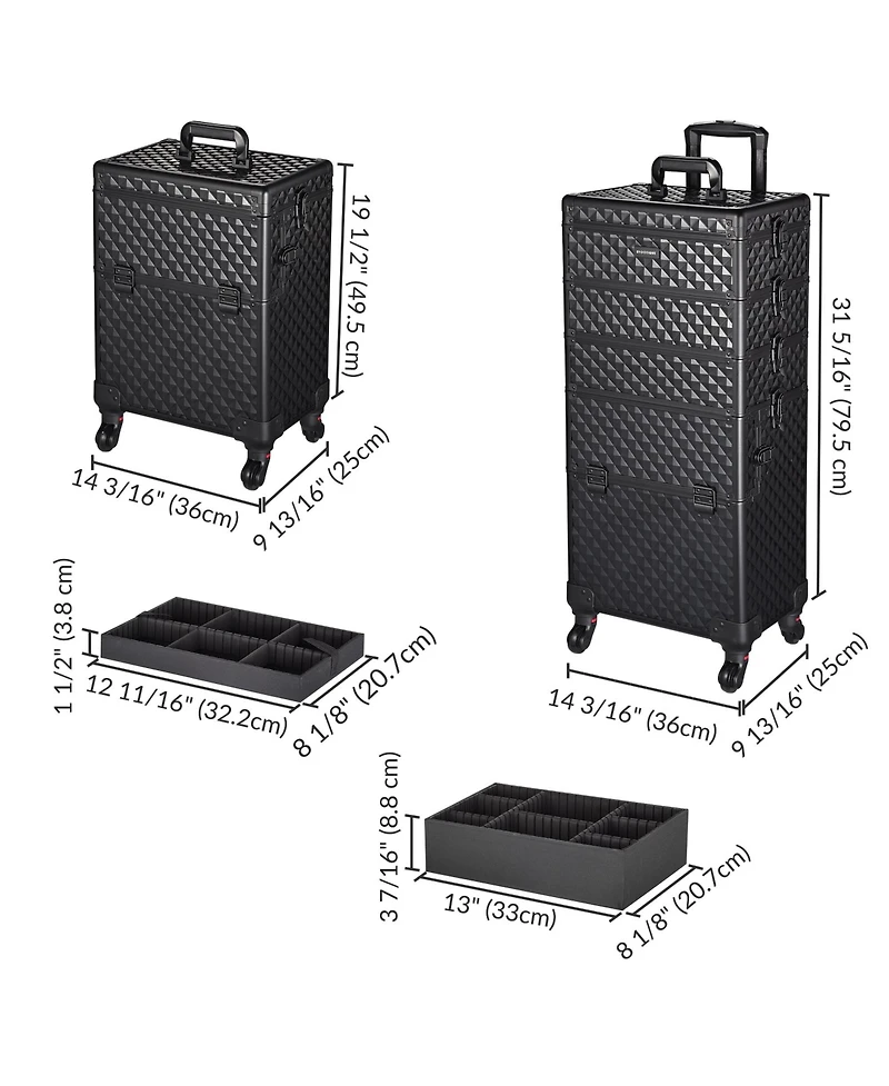 Byootique 4in1 Rolling Makeup Case Cosmetic Train Case Organizer Storage Artist