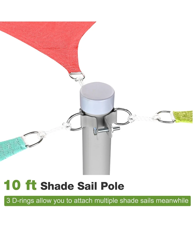 Triangle Sun Shade Sail Canopy Awning 10Ft Detachable Pole Kit Outdoor