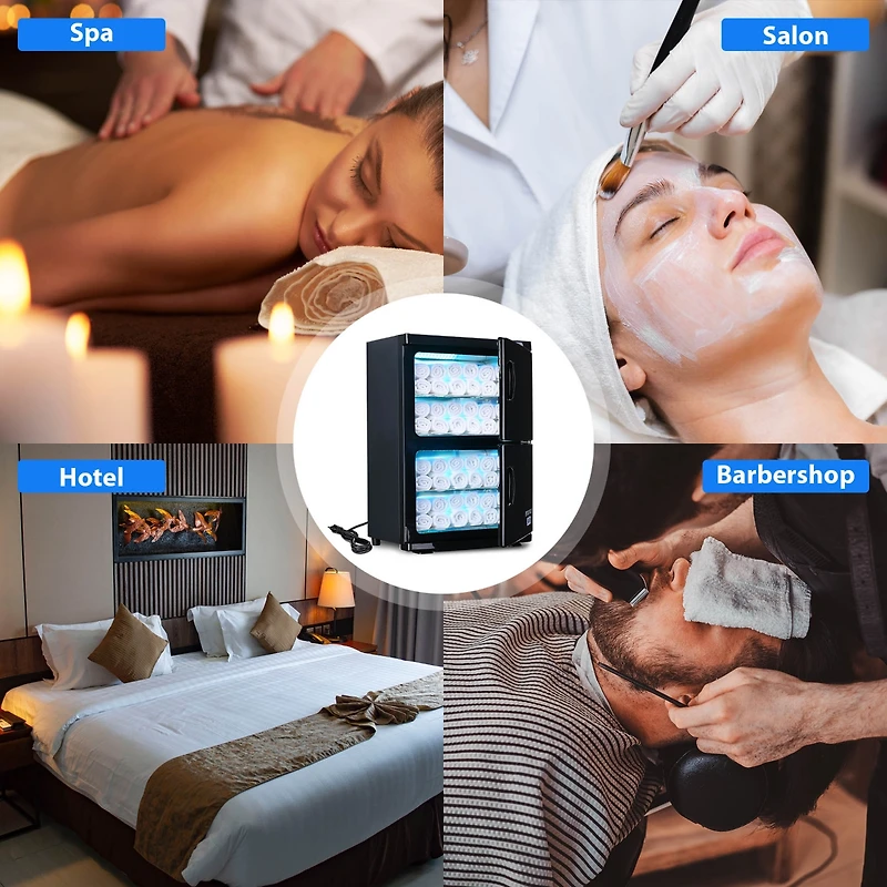 46L 2in1 Dual Cabinet Towel Warmer Uv Sterilizer with 4 Racks for Salon Hotel