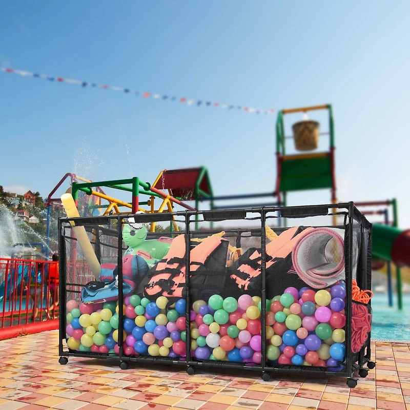 Yescom Metal Frame Extra Large 12 Wheels Rolling Mesh Pool Storage Bin 65"x 30"x 33" Pool Toy Floats Storage Organizer for Public Pools