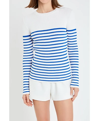 English Factory Women's Stripe Long Sleeve Knit Top
