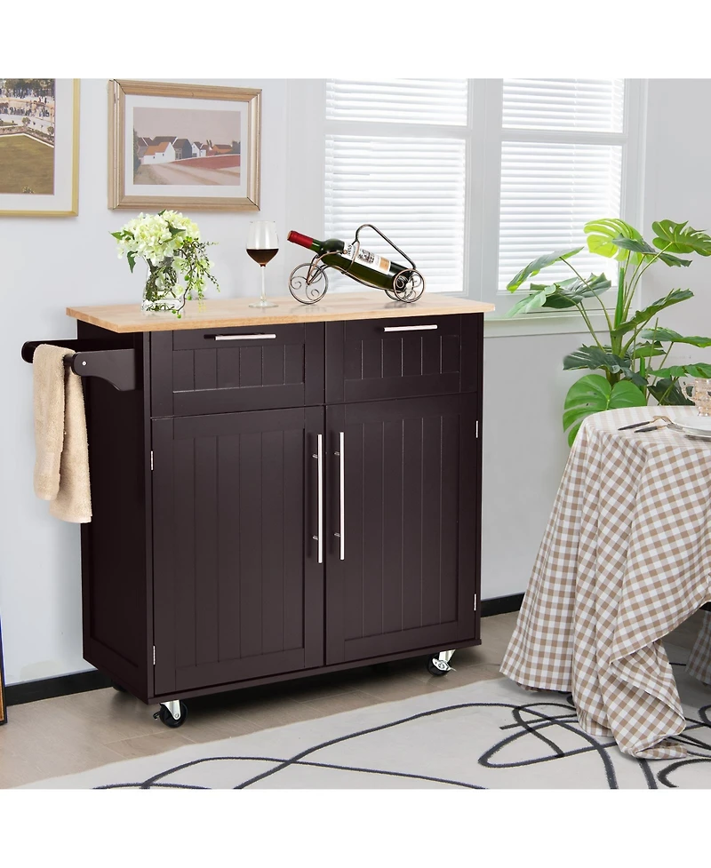Heavy Duty Rolling Kitchen Cart with Tower Holder and Drawer-Brown