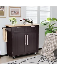 Heavy Duty Rolling Kitchen Cart with Tower Holder and Drawer-Brown