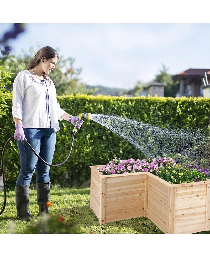 L-Shaped Deep Root Planter Box Wooden Raised Garden Bed with Open-Ended Base