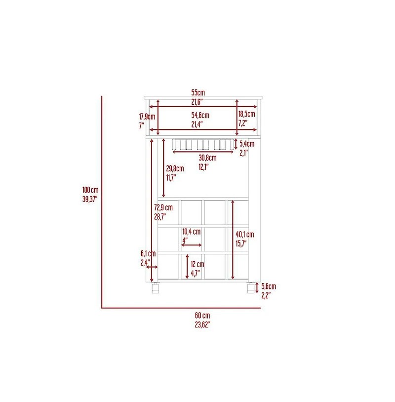 Fm Furniture Ace Bar Cart, With Twelve Built-in Wine Rack, Casters, Drawer