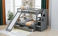 Streamdale Twin Over Full Bunk Bed With Drawers, Storage And Slide, Multifunction