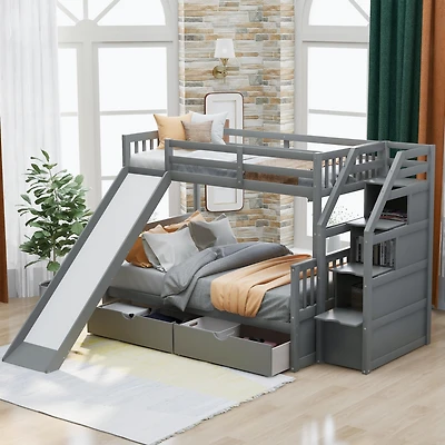 Streamdale Twin Over Full Bunk Bed With Drawers, Storage And Slide, Multifunction