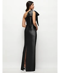 Alfred Sung Women's Oversized Bow One-Shoulder Satin Column Maxi Dress