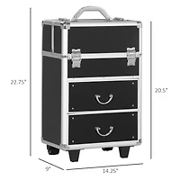 Homcom Rolling Makeup Train Case Traveling Cart Trunk w/ Swivel Wheel Key