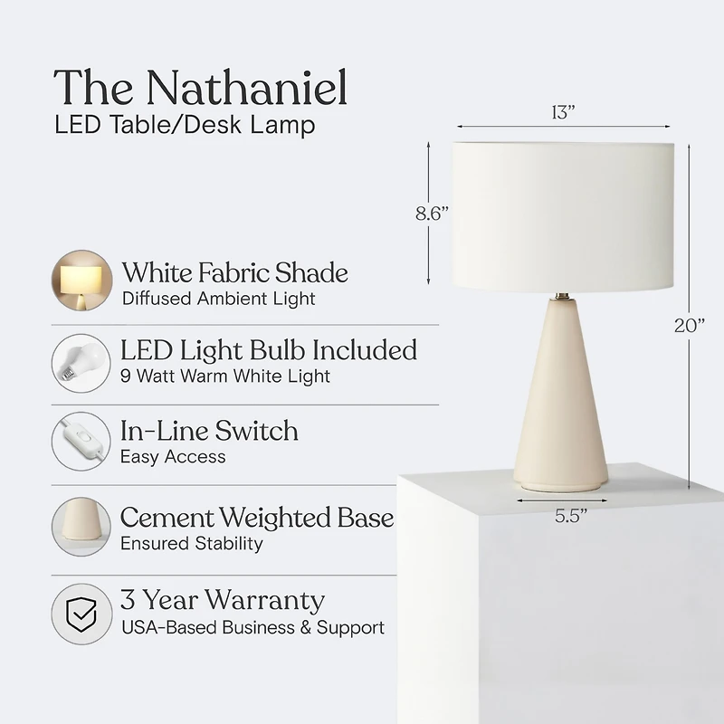 Nathaniel 20" Cement Led Table Lamp with Cream Drum Shade