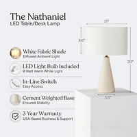 Nathaniel 20" Cement Led Table Lamp with Cream Drum Shade