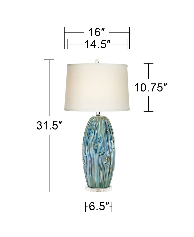 Eneya Modern Coastal Modern Table Lamp 31" Tall Ceramic Blue Green Swirl Glaze Neutral Oval Shade for Living Room Bedroom Beach House Bedside Home Off